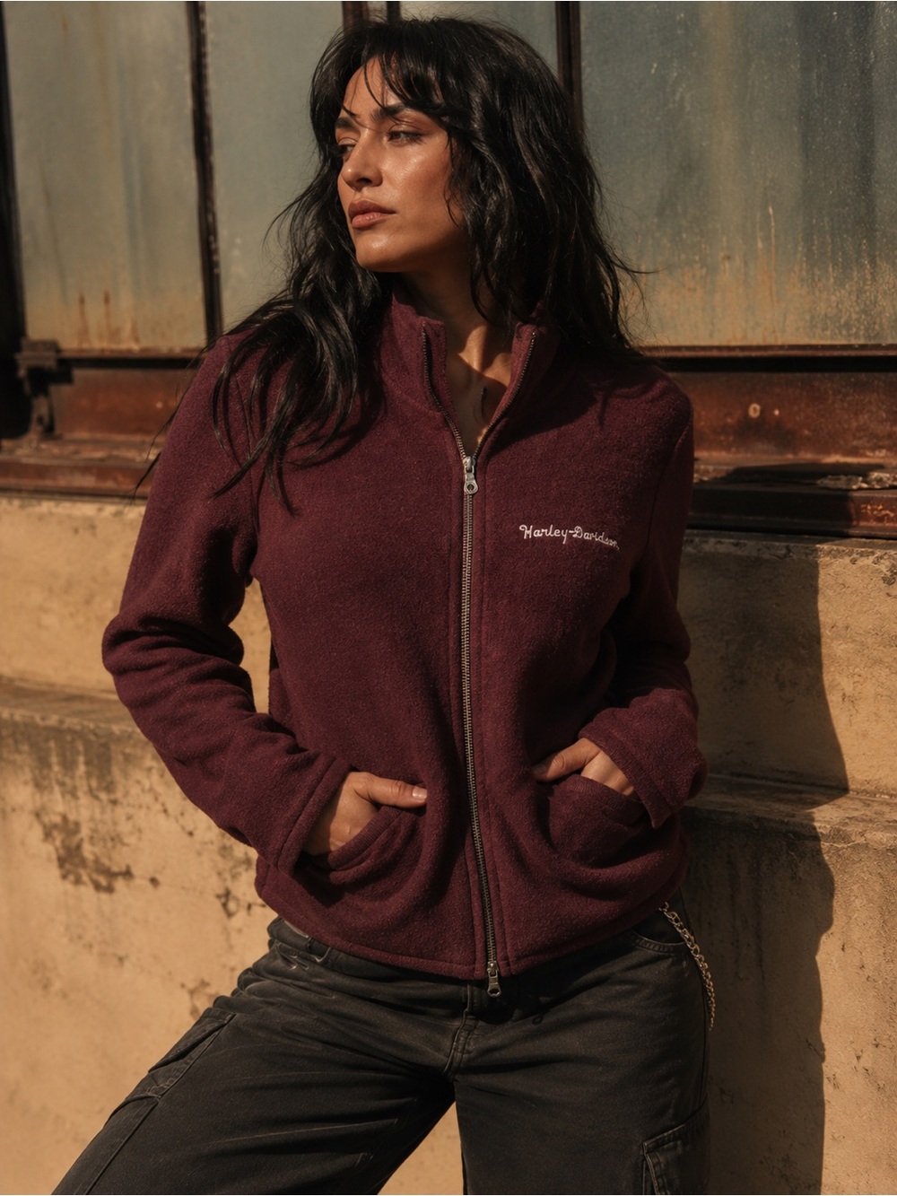Harley Davidson brown wool zip jacket
